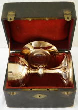 Solid silver gilt antique French Romanesque Chalice.